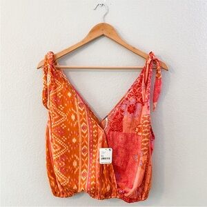 New with tags, FREE PEOPLE Tied To You Printed Tank Top XS Lemonade Combo